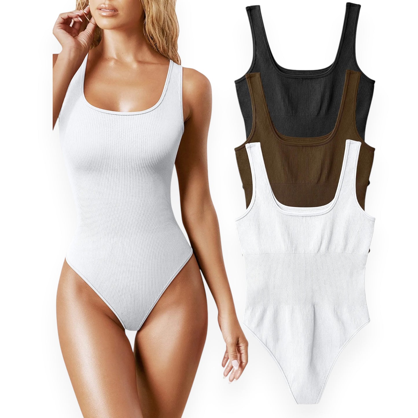 Women’s Square Neck Bodysuit – Sleeveless Solid Color Backless Cami Bodysuit Top for Spring Summer Fall Outfits