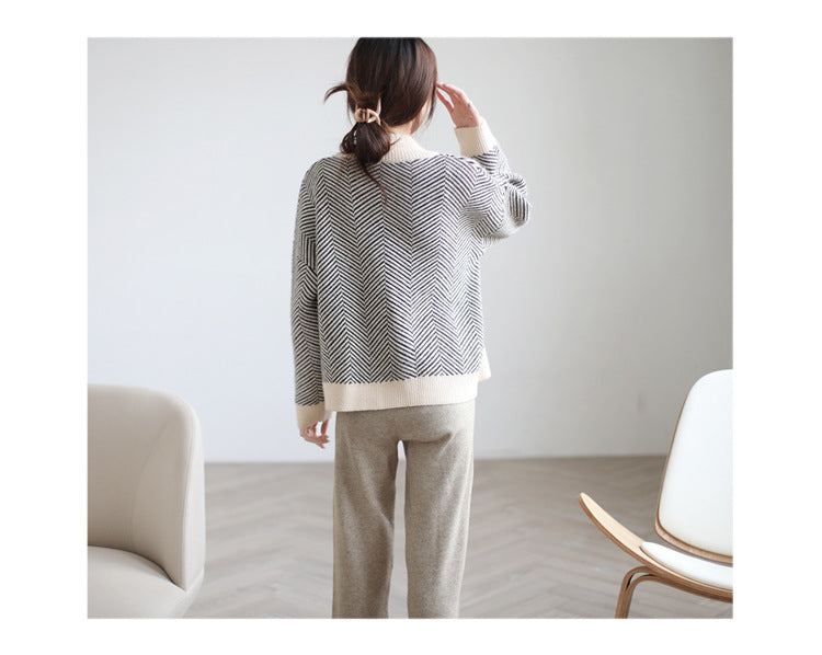 V-neck Retro Knitted Cardigan Women's Loose Jacket Thick Thick Line Outer Wear Sweater