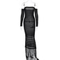 Women's Woolen Elegant Slim-fit Tassel Dress With Long Sleeves