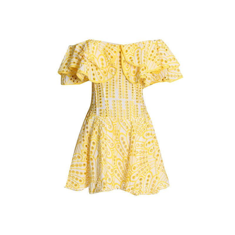 Women's Fashion Elegant Embroidery Hollow-out Cinched Slimming Dress