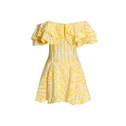 Women's Fashion Elegant Embroidery Hollow-out Cinched Slimming Dress