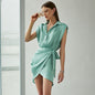 Milk Silk Commuter Elegant Green Cardigan High Waist Dress