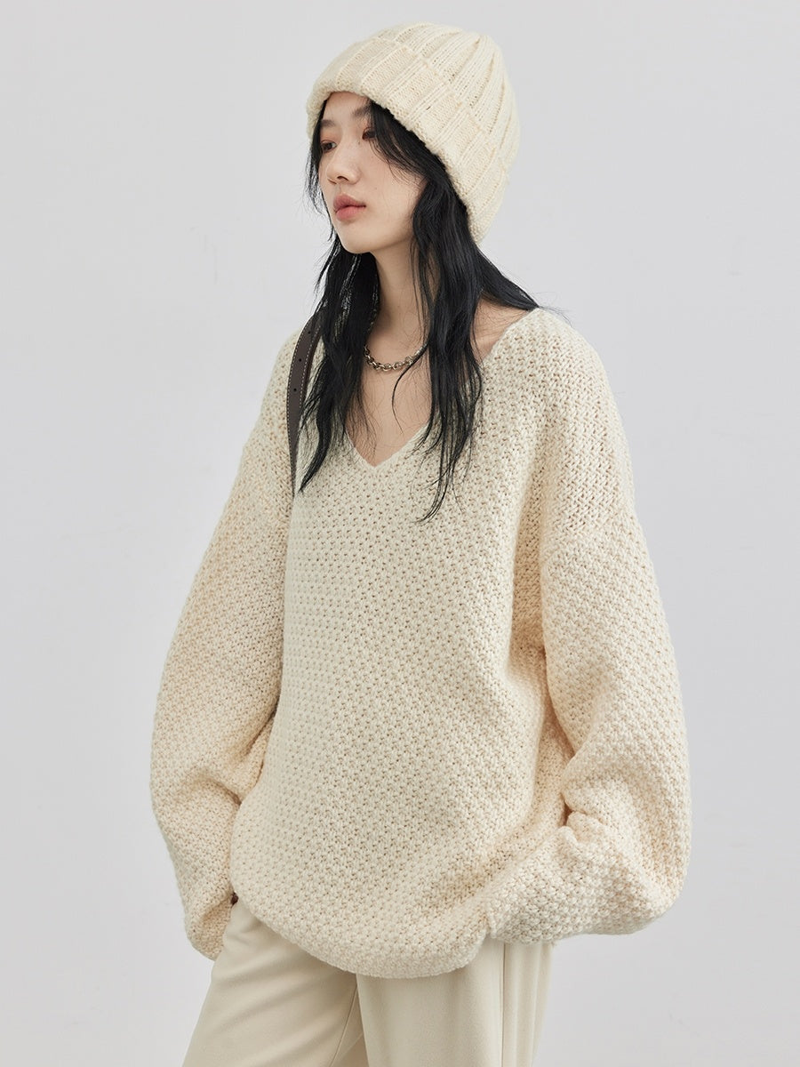 Autumn Loose V-neck Wool Sweater