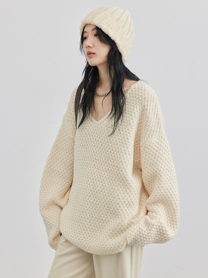 Autumn Loose V-neck Wool Sweater
