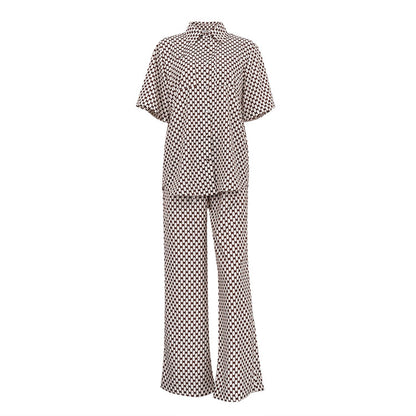 Women's Summer Printed Short-sleeved Shirt And Trousers Suit