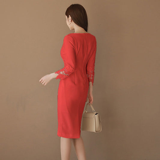 Elegant Temperament Was Thin Dress Slim Sexy Long-sleeved Base Skirt