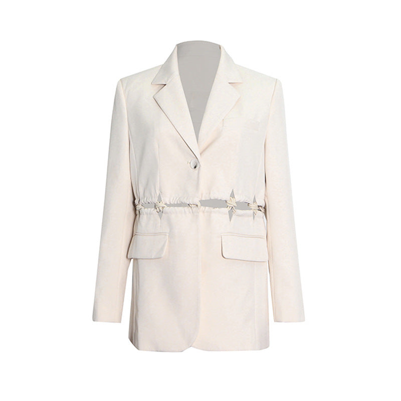Woven Stitching Statement One-button Cropped Blazer Pants