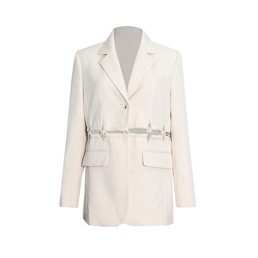Woven Stitching Statement One-button Cropped Blazer Pants