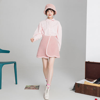 Textured ribbon woolen A-line skirt skirt