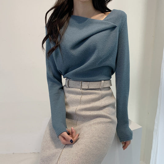 Slim-fit One-shoulder Long Sleeve Knit Sweater