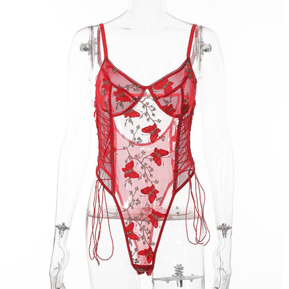 Autumn Lace Embroidery Sexy Body Shaping Bodysuit