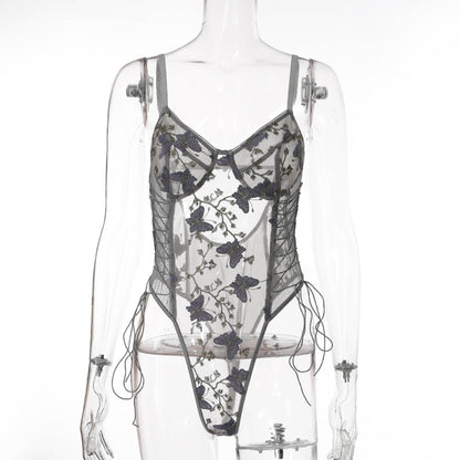 Autumn Lace Embroidery Sexy Body Shaping Bodysuit