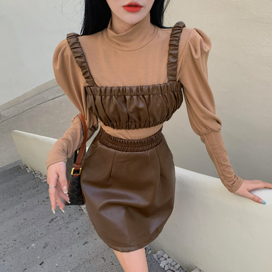 Two-piece leather skirt
