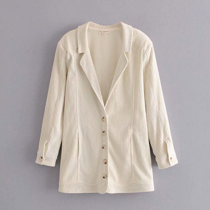 Suit Collar Long Sleeve Single Breasted Mid-Length Blazer Top