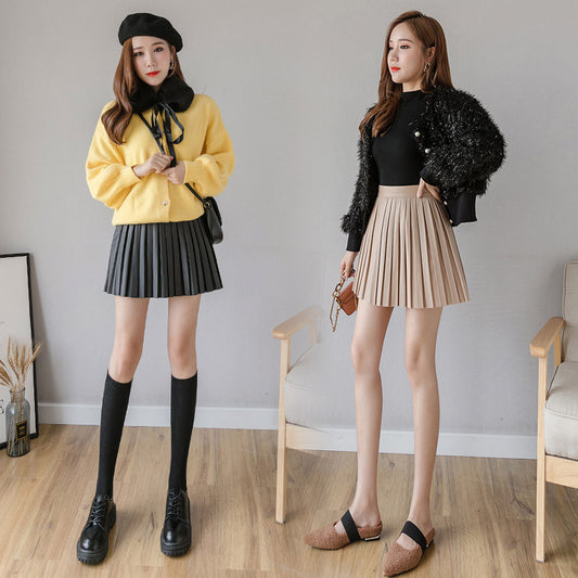 High Waist Small Leather Skirt A-line Skirt Women's Anti-empty