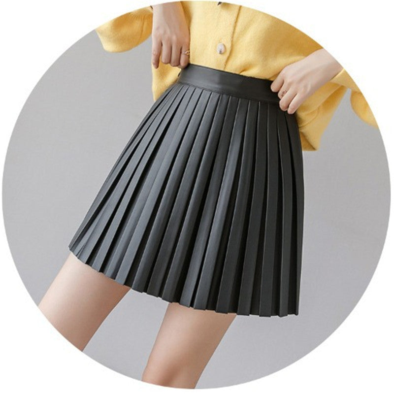 High Waist Small Leather Skirt A-line Skirt Women's Anti-empty