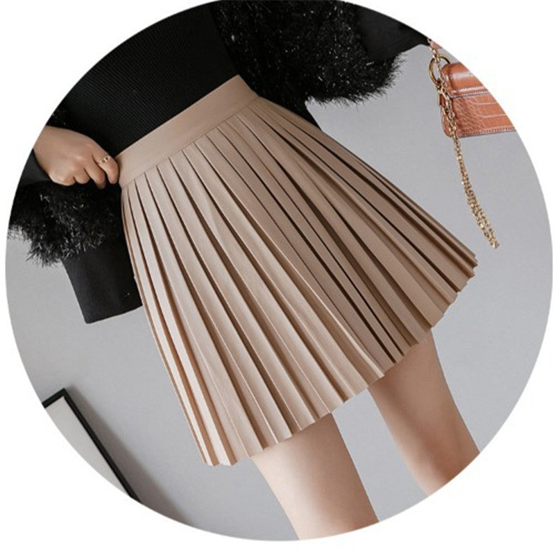 High Waist Small Leather Skirt A-line Skirt Women's Anti-empty