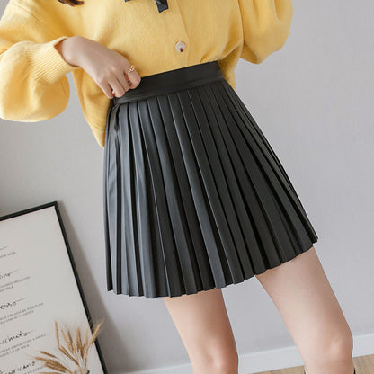 High Waist Small Leather Skirt A-line Skirt Women's Anti-empty