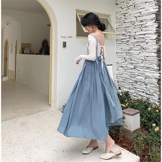 High-waisted Pleated Suspender Skirt, Thin Half-length Skirt, Suspender Skirt