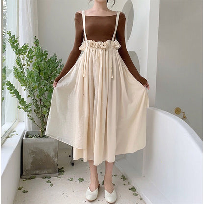 High-waisted Pleated Suspender Skirt, Thin Half-length Skirt, Suspender Skirt