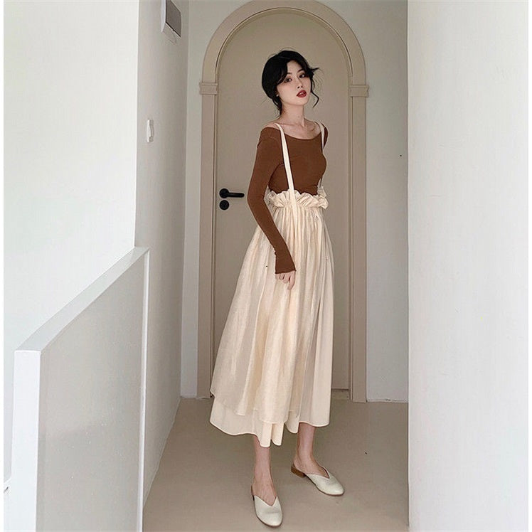 High-waisted Pleated Suspender Skirt, Thin Half-length Skirt, Suspender Skirt
