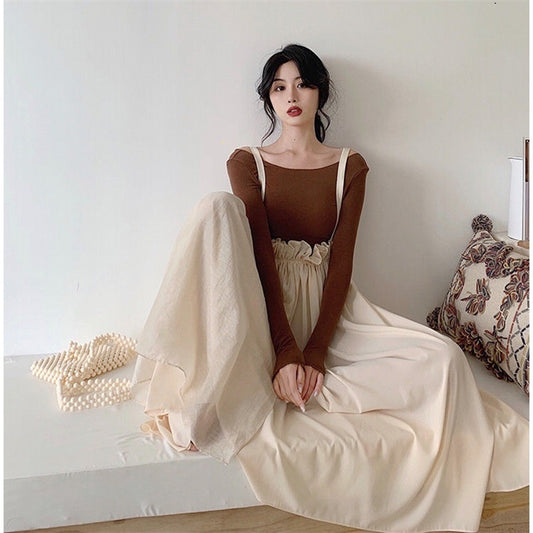 High-waisted Pleated Suspender Skirt, Thin Half-length Skirt, Suspender Skirt