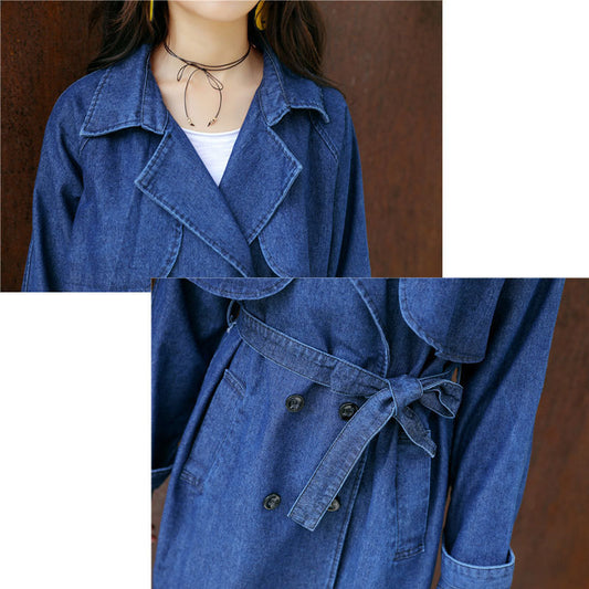 Casual windbreaker jacket women's long-sleeved mid-length denim belted skirt