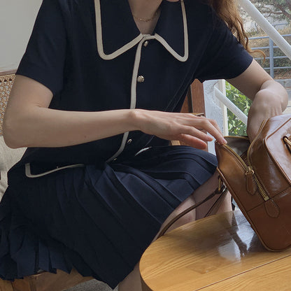 Retro Elegant Temperament French Navy Blue Age Reduction Dress