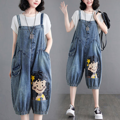 Retro Plus Size Cartoon Age Reduction Girl Print Denim