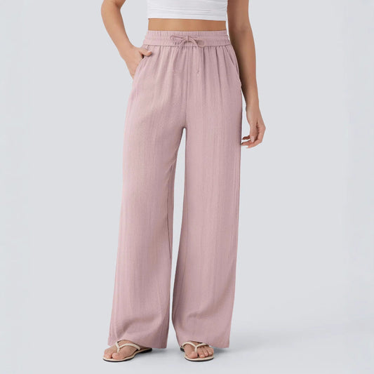 Women's Solid Color Casual Wide Leg Loose Drawstring Trousers