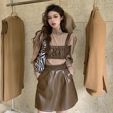 Two-piece leather skirt