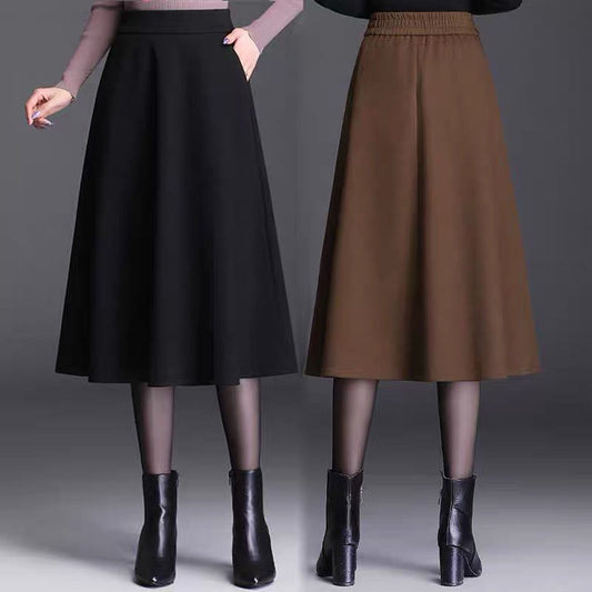 Woolen Skirt Women's Mid-length High Waist Umbrella Skirt