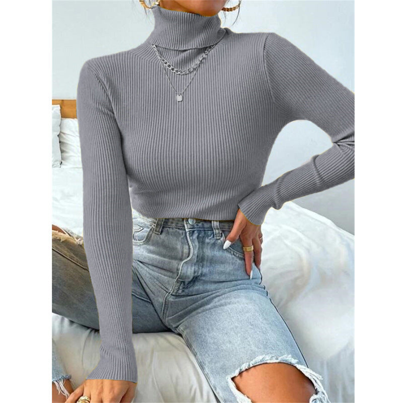 Turtleneck Sweater Pullover Knitted Top T-shirt