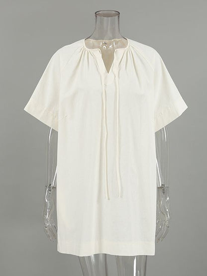 Women's Fashionable Elegant Cotton And Linen V-neck Lace-up Dress