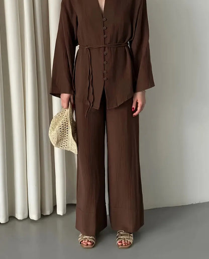 Coffee Colored Solid Color Elegant Two-piece Set