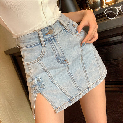 Side Slit Denim Bag Hip Skirt Female High Waist Was Thin