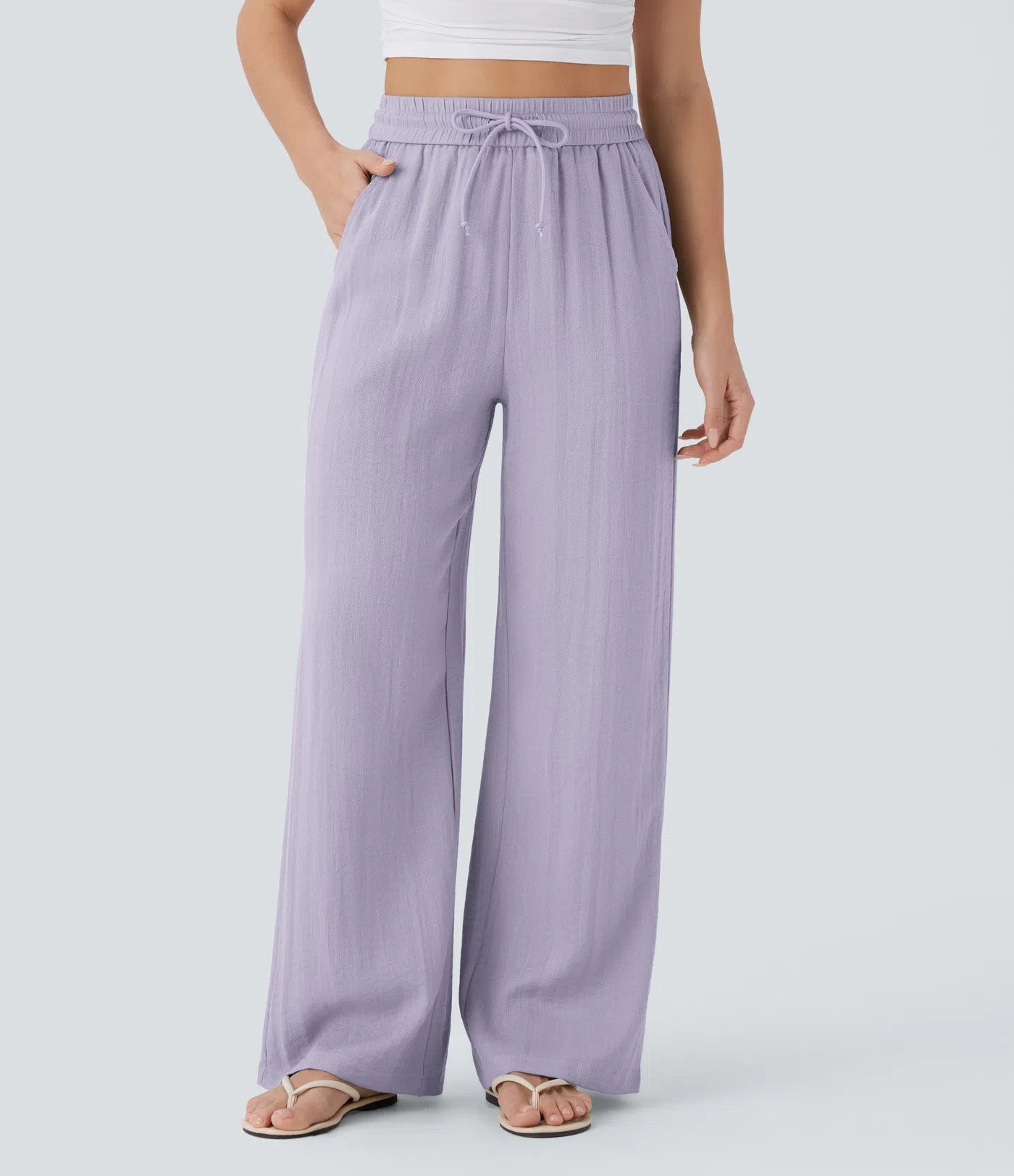 Women's Solid Color Casual Wide Leg Loose Drawstring Trousers