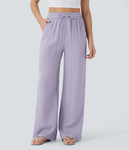 Women's Solid Color Casual Wide Leg Loose Drawstring Trousers