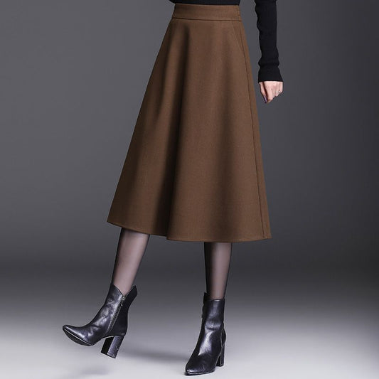 Woolen Skirt Women's Mid-length High Waist Umbrella Skirt