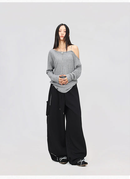Black Asymmetric Stitching Sports Pants Long-sleeved Top