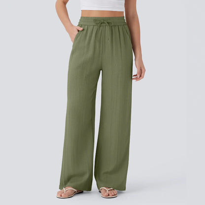 Women's Solid Color Casual Wide Leg Loose Drawstring Trousers