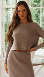 Knitted hem split skirt suit