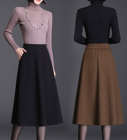 Woolen Skirt Women's Mid-length High Waist Umbrella Skirt