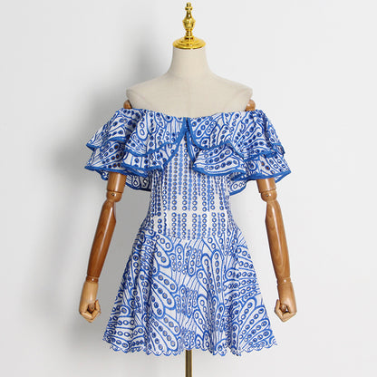 Women's Fashion Elegant Embroidery Hollow-out Cinched Slimming Dress