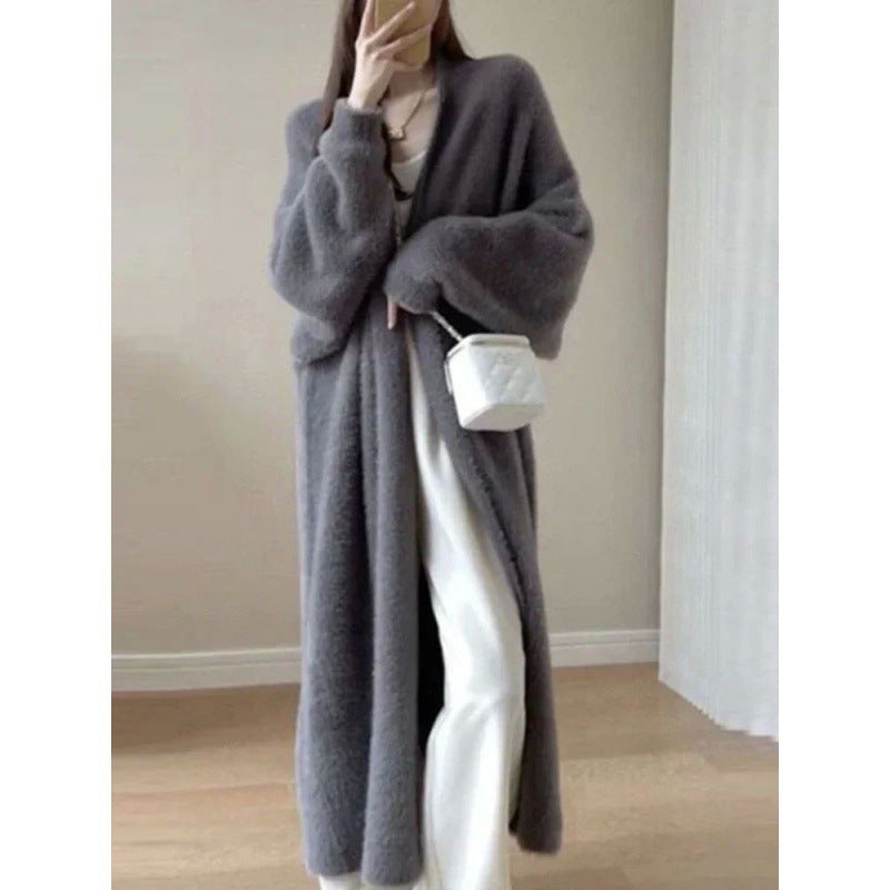 Loose Overknee Mink Knitted Sweater Cardigan Coat Women