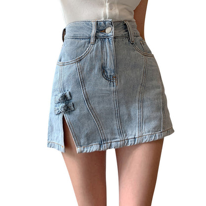 Side Slit Denim Bag Hip Skirt Female High Waist Was Thin