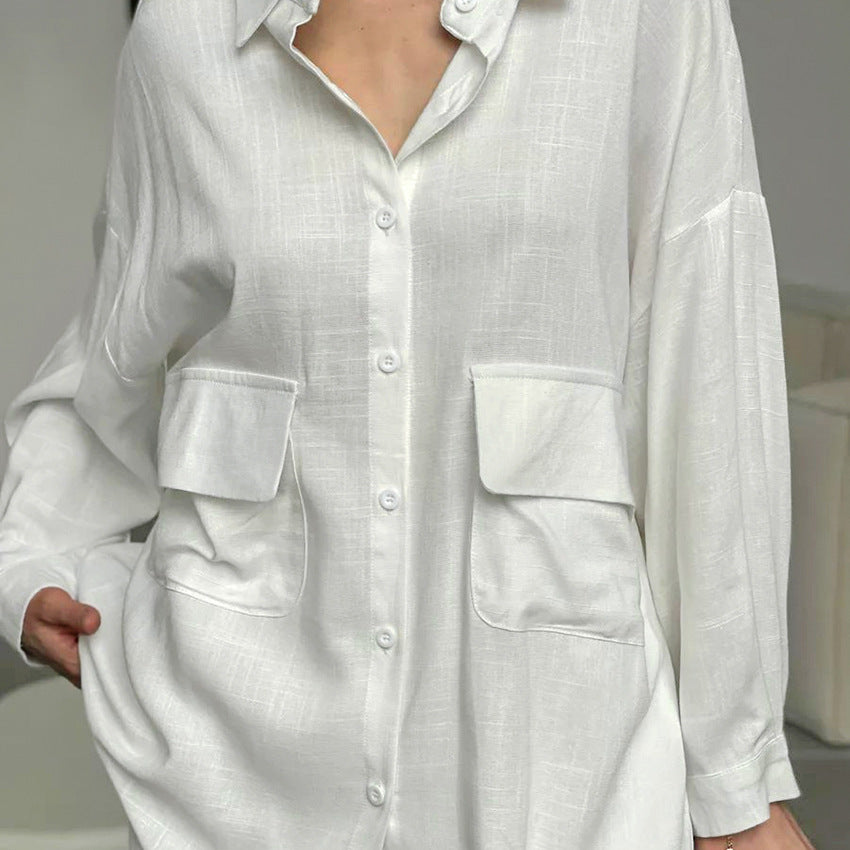 Women's Comfortable Pure Cotton Long Sleeve Top Long Pants Pajamas