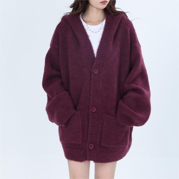 Retro High Sense Hooded Knit Cardigan
