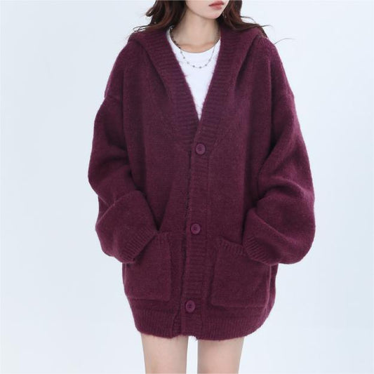 Retro High Sense Hooded Knit Cardigan