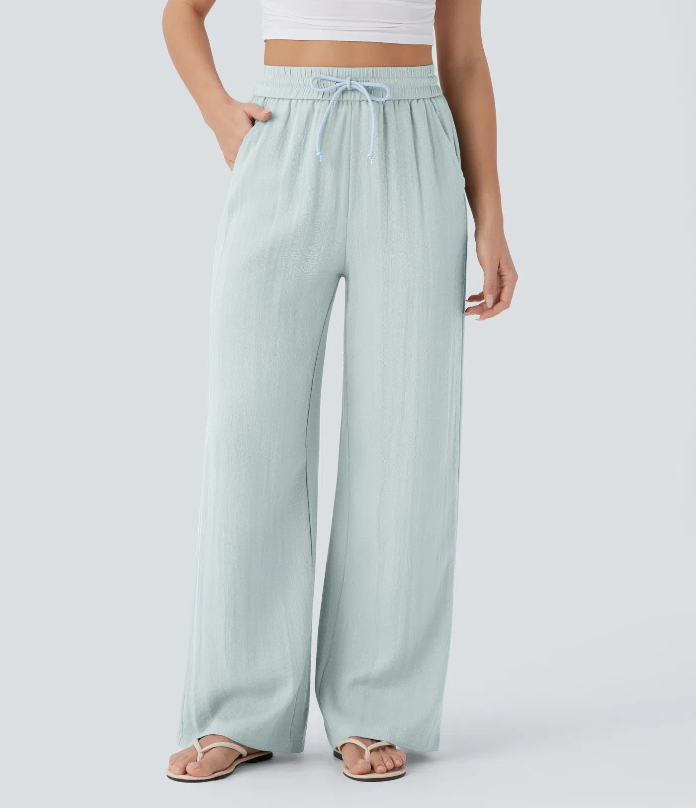 Women's Solid Color Casual Wide Leg Loose Drawstring Trousers